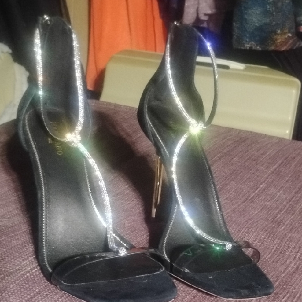 Marciano Black and Silver High Heels with Glossy Finish
